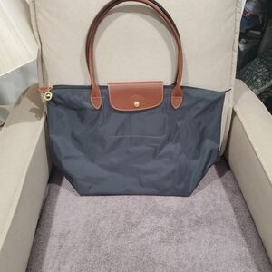 EUC Longchamps Elegant Gray and Brown Tote Bag